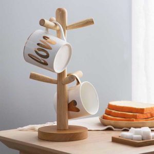 Oishii Wooden Mug Stand Cups Drying Dryer Cutlery Organizer Rack Dinnerware Dining Kitchen Style Degree