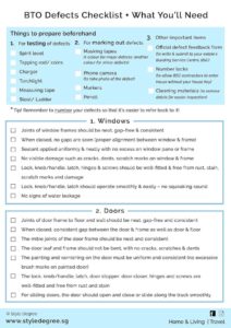 HDB BTO Defects Checklist PDF download comprehensive checklist
