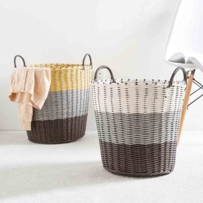 Artisan Rattan Basket (3-Tone Design) Laundry Clothes Storage Box Style Degree Sg Singapore