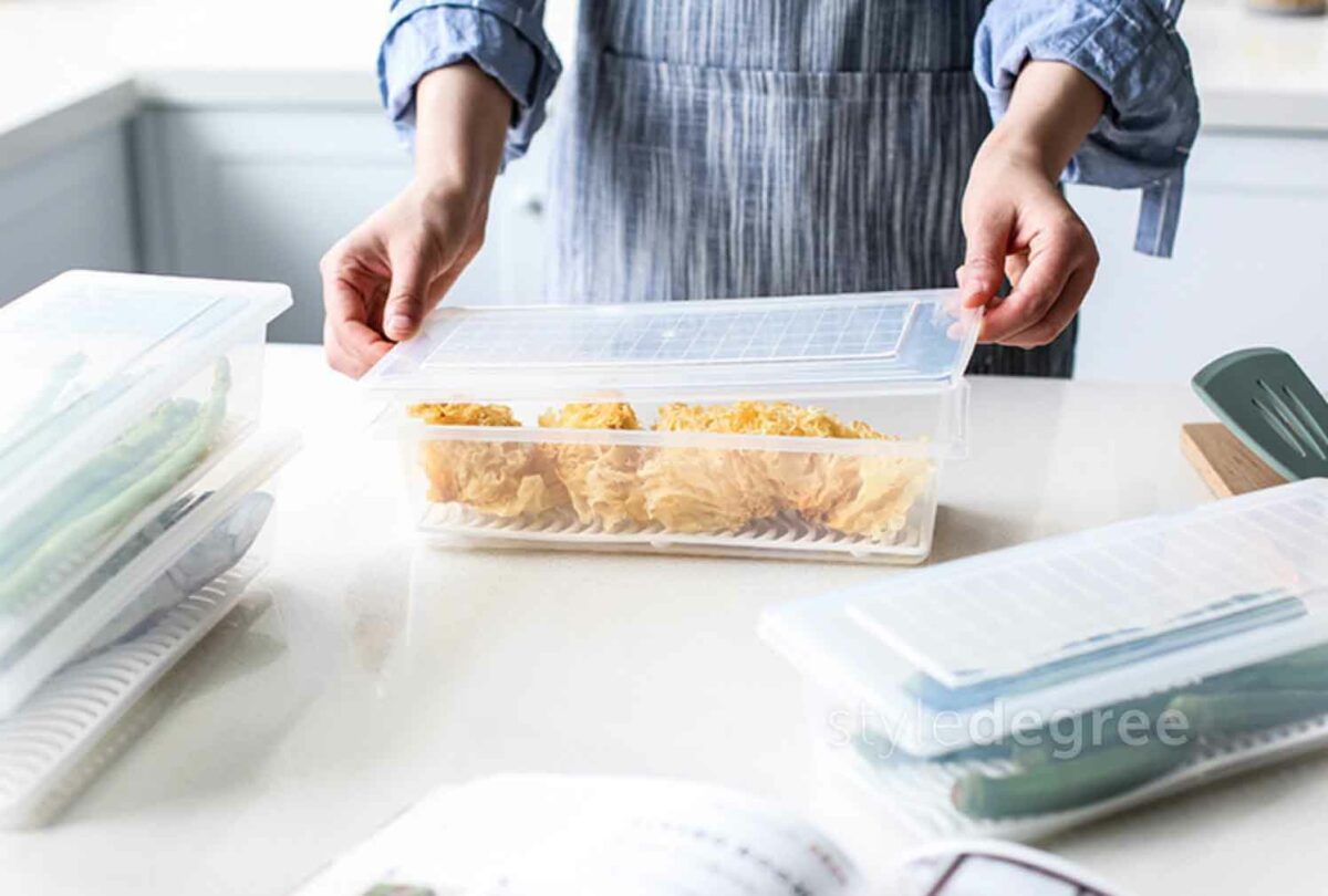 Basic Fridge Container (With Drainer) Food Containers Refrigerator Organizer Organiser Holders Food Storage Box Style Degree Sg Singapore
