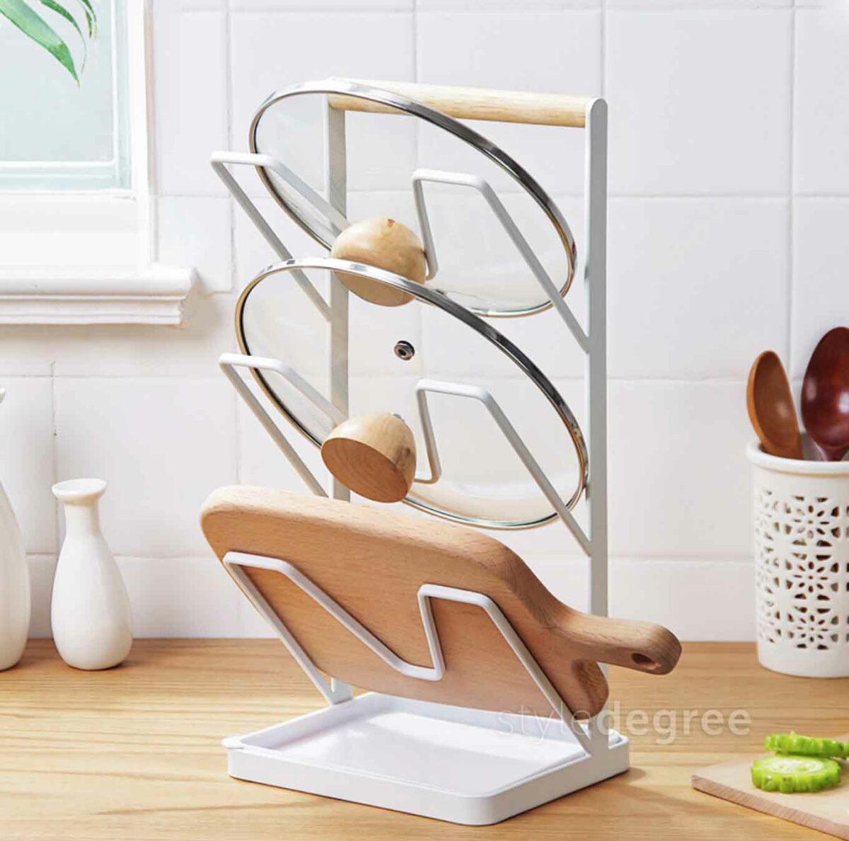 Scandinavian Triple Layer Lid Holder Holders Chopping Board Kitchen Organizer Organiser Style Degree Sg Singapore