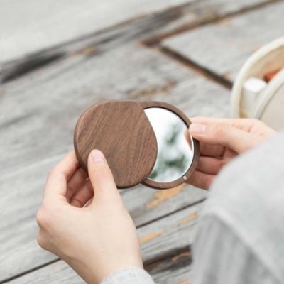 Walnut Purse Mirror Easy Carry Mirrors Travel Beauty Accessories Style Degree Sg Singapore