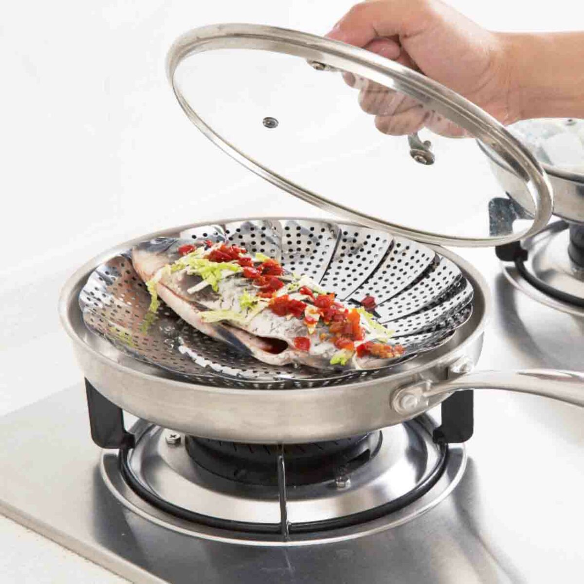 Folding Stainless Steel Steamer Basket Vegetable Meat Fish Steam Insert Style Degree Sg Singapore