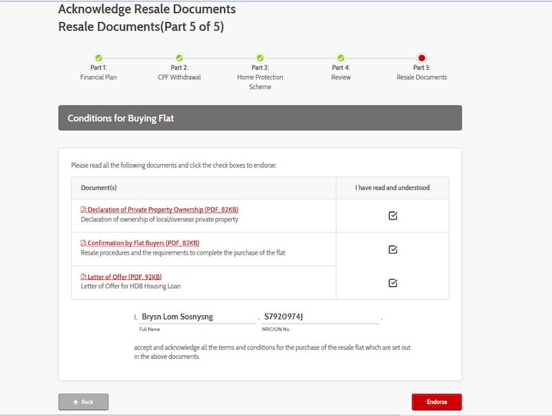 HDB Resale Flat Acknowledgement of Documents