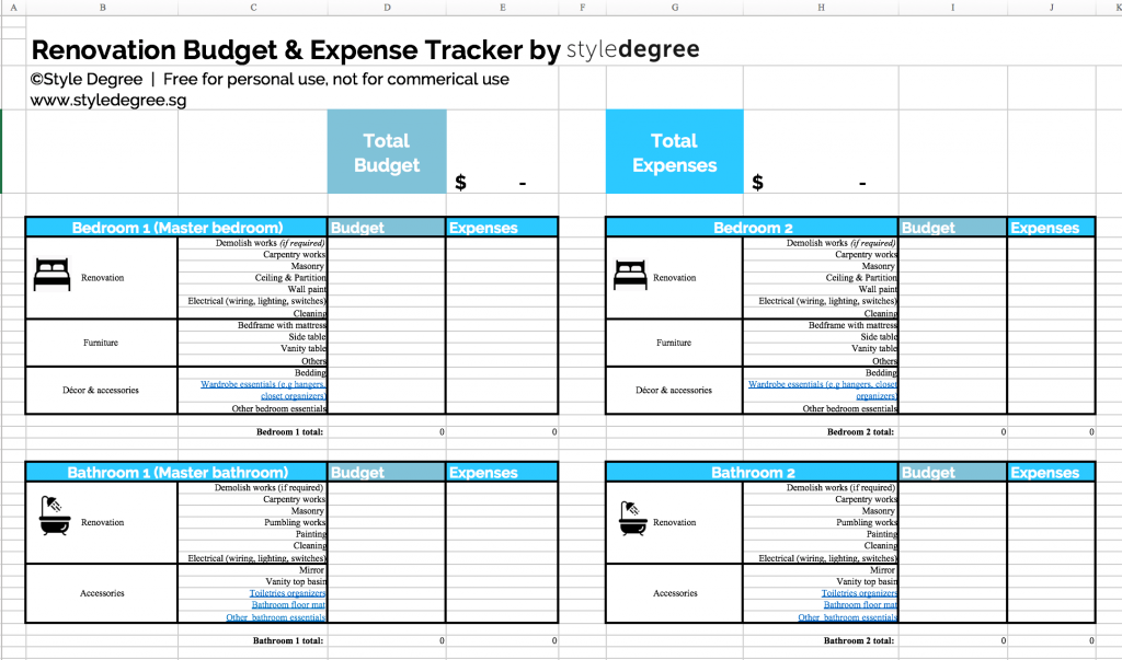 singapore renovation budget and expense tracker free download, style degree, singapore, sg