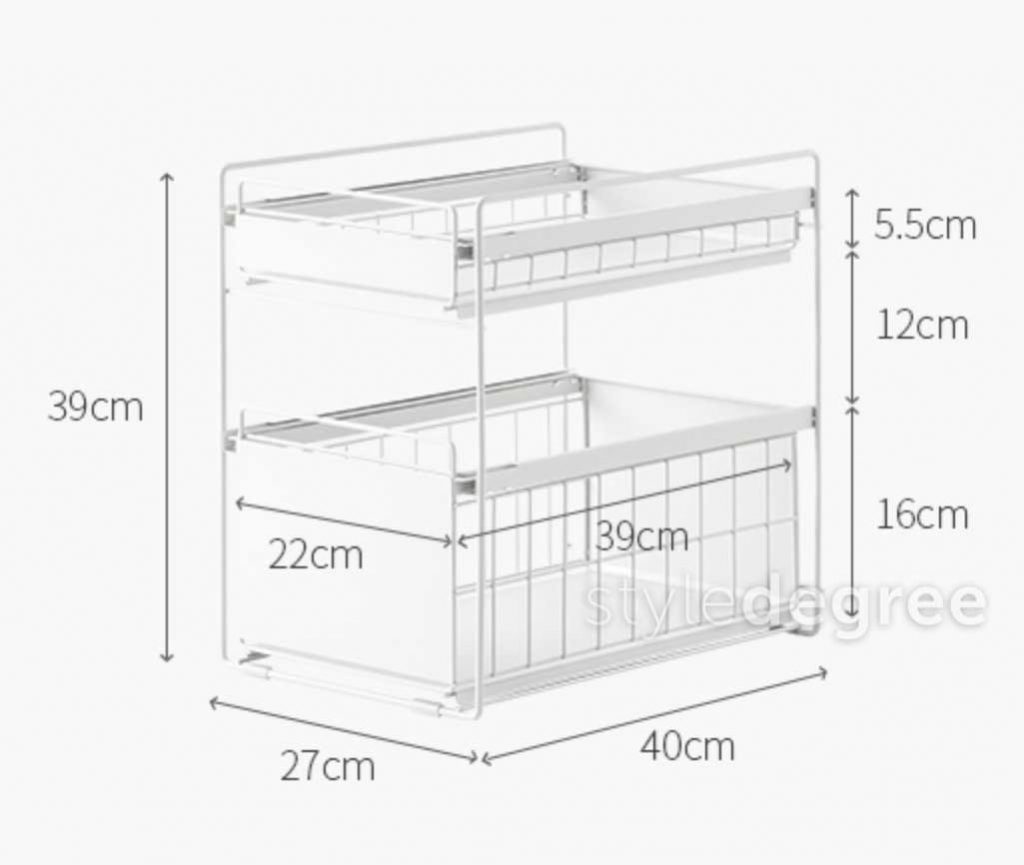 Dimensions, Dual Sliding Under Sink & Countertop Storage Organizer Style Degree