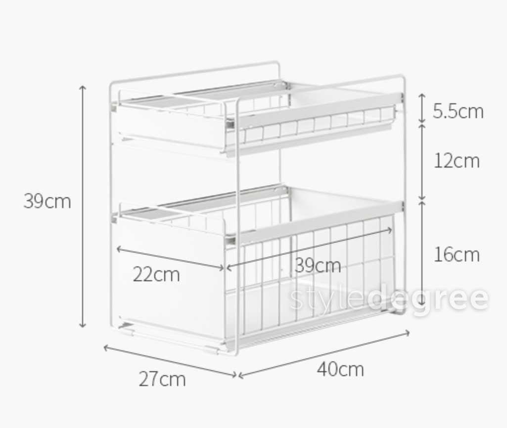 Dual Sliding Under Sink Countertop Storage Organizer Kitchen