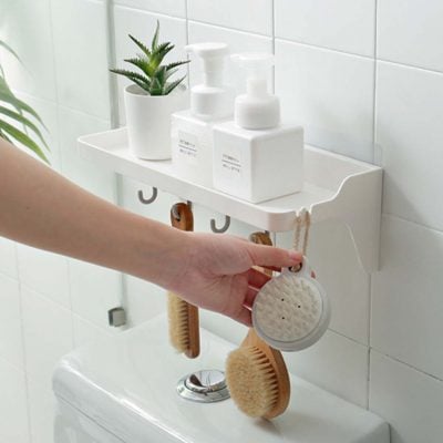 Minimalist Bathroom Wall Holder (With Hanging Hooks) Toilet Storage Style Degree Sg Singapore