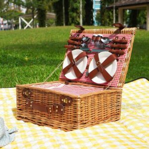 Retro Rattan Picnic Basket Set With Cooler Compartment Bag Picnic Mat Style Degree Sg Singapore