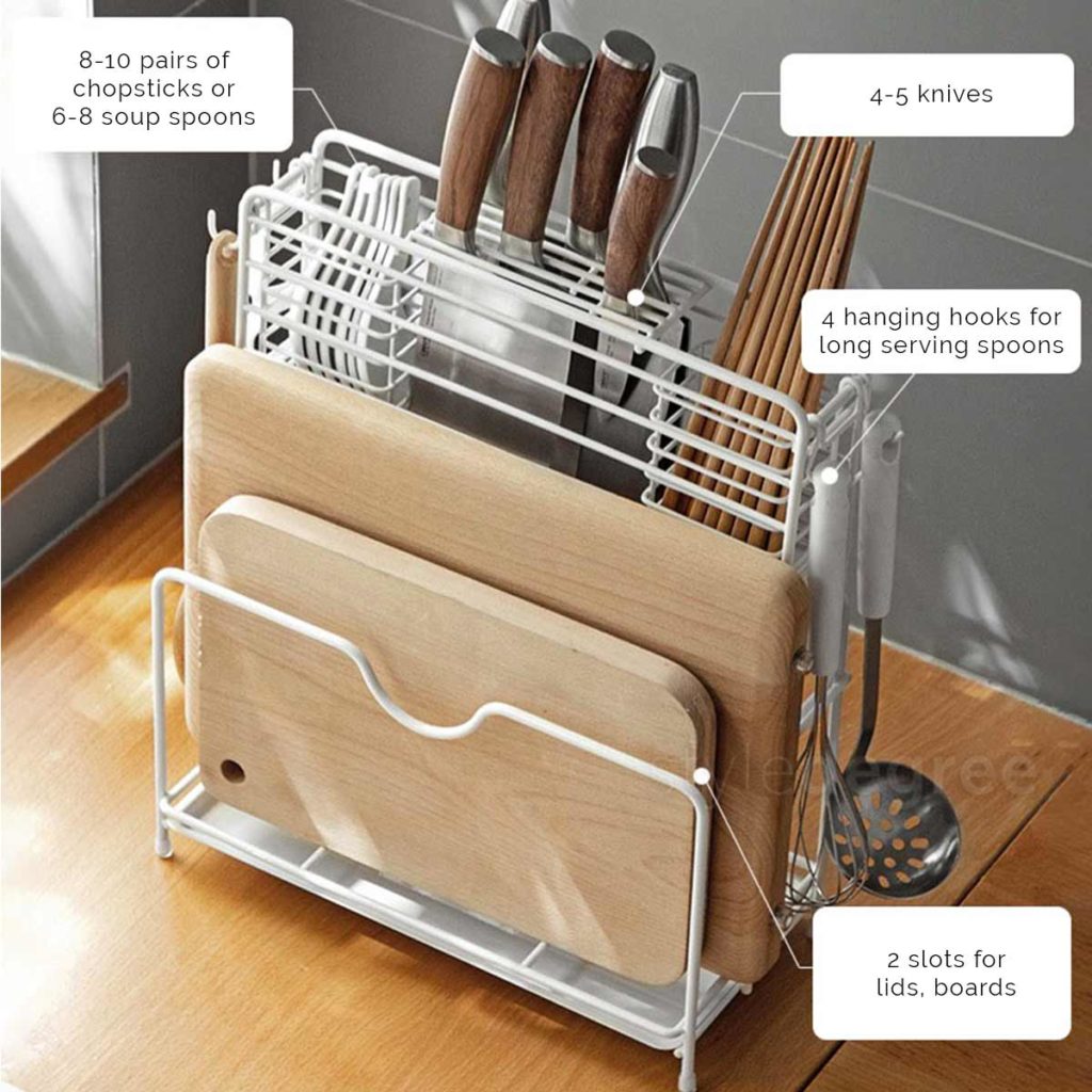 Spacious Knife & Board Multi Holder Pot Pans Lid Drainer Rack Tray Style Degree Sg Singapore