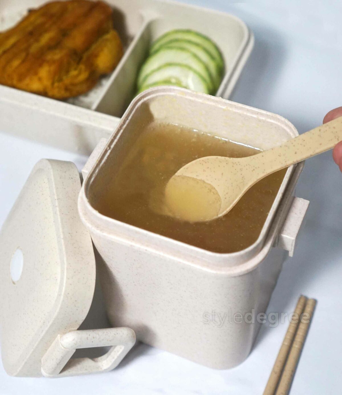 Eco Wheat Straw Leak-proof Soup Container Lunch Box Holder Bento Style Degree Sg Singapore