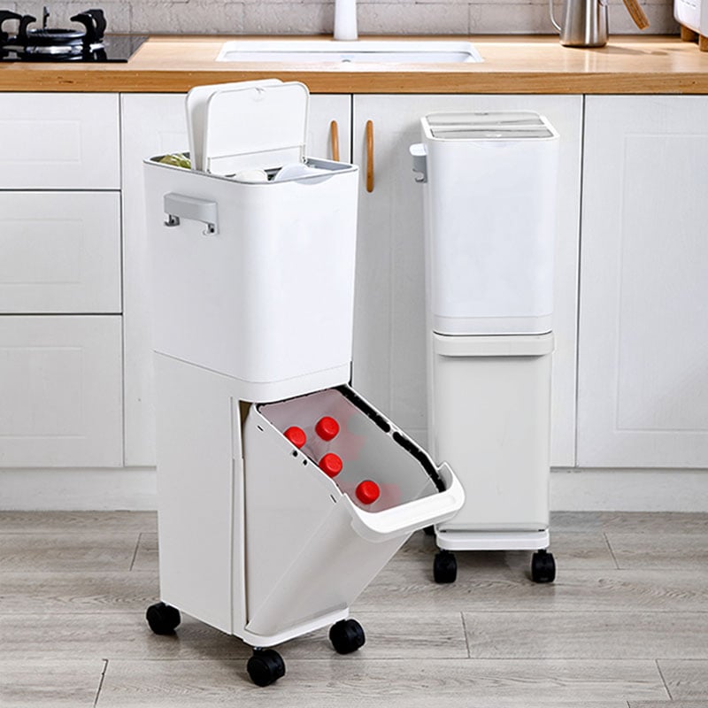 Triple Compartments Trash Recycling Bin (With Wheels) Separator Garbage Bins Trolley Party Bag Kitchen Style Degree Sg Singapore