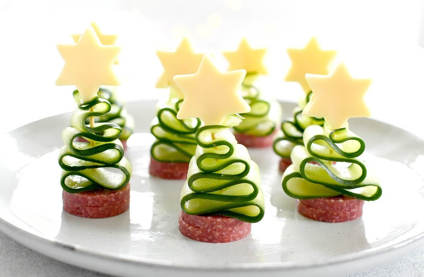 Cucumber Christmas Tree with salami