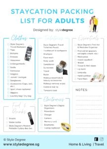 Staycation Packing List For Adults, Travel Packing Checklist, What to pack for your Singapore staycation, Style Degree, Singapore, SG, StyleMag.