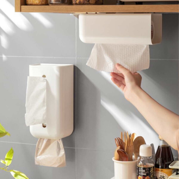 Easy Tissue & Plastic Bag Hanging Dispenser Kitchen Pantry Wall Holder Trash Bag Roll Storage Dispenser Style Degree Sg Singapore
