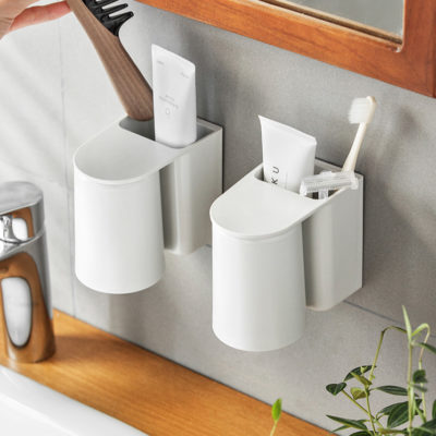 Basic Toothbrush Paste Holder (With Cup) Toilet Bathroom Wall Holder Magnetic Style Degree Sg Singapore