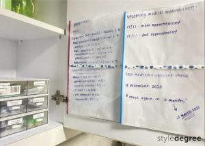 how to organize medicine cabinet, how to maintain an organization system, storage ideas for medicine cabinet, DIY dry erase board, DIY whiteboard, Style Degree, Singapore, SG, StyleMag.