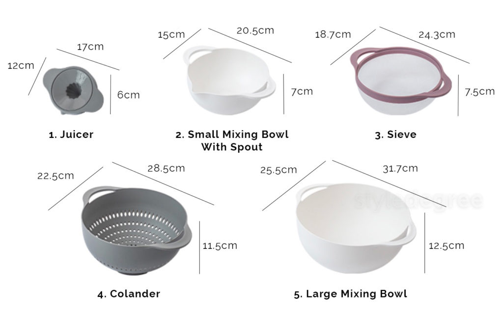MultiPurpose Nesting Colander With Sieve & Juicer Style Degree