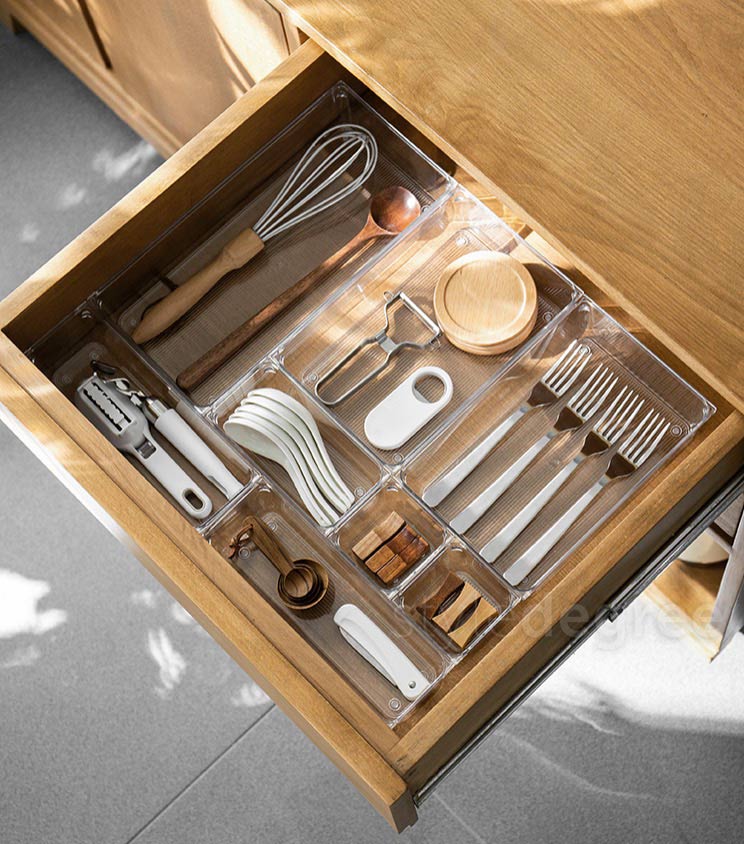 BBTO 4 Pcs Silverware Caddy with Wood Tray Wooden Organizer