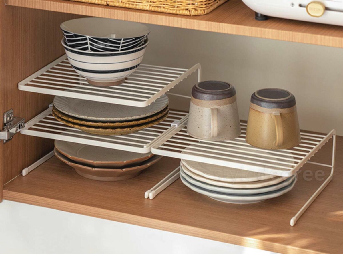 Grande Plate & Bowl Stackable Organizer Rack Dinnerware Kitchen Cabinet Plates Bowls Holder Style Degree Sg Singapore