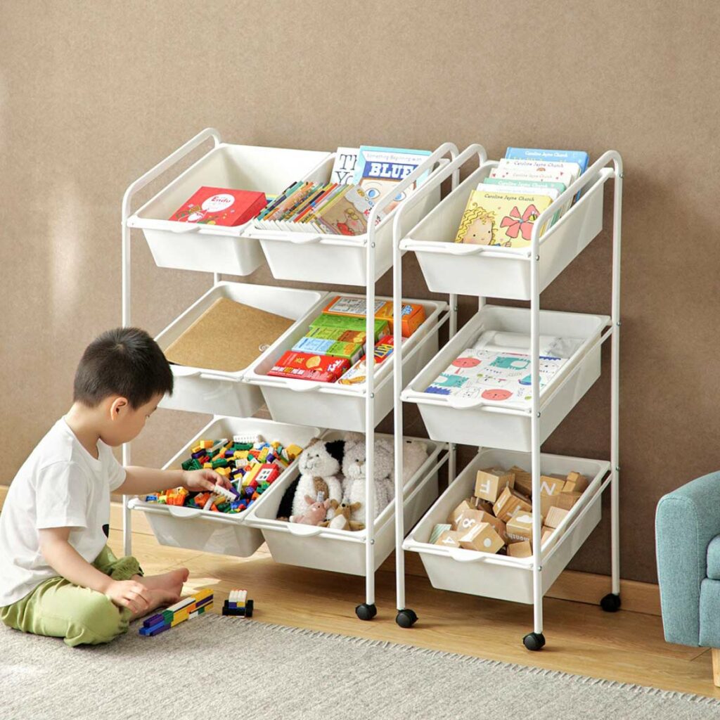 Kids Angled Storage Bin Trolley Toys Books Baby Mum Organizer Rack Shelf Cart Style Degree Sg Singapore
