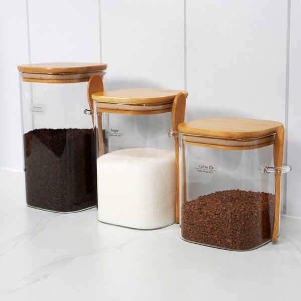 Oishii Airtight Glass Jar With Spoon Holder Pantry Food Storage Container Coffee Beans Powder Condiment Style Degree Sg Singapore