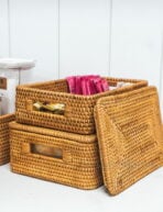 Rattanly Storage Basket (With Lid) Living Bathroom Kitchen Bedroom Versatile Large Box Set Of 3 Front Handle Decorative Bin Bohemian Coastal Exotic Traditional Modern Natural Country Rustic Rural Style Degree Sg Singapore