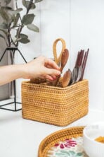 Rattanly Utensils Caddy Basket Hall Entryway Living Kitchen Dining Outdoor Organizer Storage Holder Decorative Handmade Bohemian Coastal Exotic Traditional Modern Natural Country Style Degree Sg Singapore