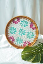 Rattanly Round Mosaic Tray Handmade Design Bohemian Traditional Exotic Coastal Style Decor Display Style Degree Sg Singapore
