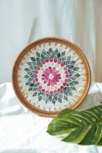 Rattanly Round Mosaic Tray Handmade Design Bohemian Traditional Exotic Coastal Style Decor Display Style Degree Sg Singapore