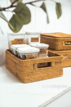 Rattanly Storage Basket (With Lid) Living Bathroom Kitchen Bedroom Versatile Large Box Set Of 3 Front Handle Decorative Bin Bohemian Coastal Exotic Traditional Modern Natural Country Rustic Rural Style Degree Sg Singapore