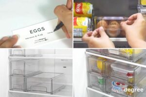 Use clear storage boxes in fridge, Organize fridge items with clear storage boxes, Label clear boxes to organize items, Style Degree, Singapore, SG, StyleMag. 