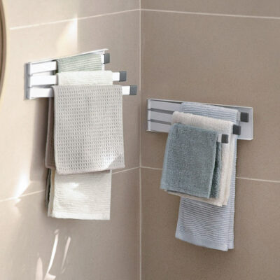 180° Triple Towel & Cloth Wall Holder Bathroom Accessories Essentials Toiletries Organizer Mounted Rack Hanger Rails Shower Area Sink Style Degree Sg Singapore