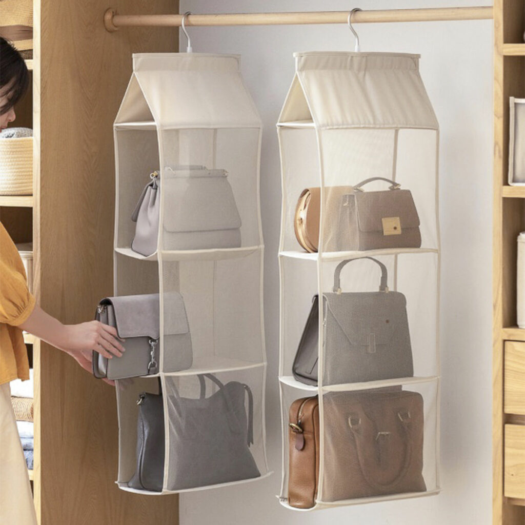 3-Tier Handbag & Purse Wardrobe Storage Hanger Bag Holder Accessory Essentials Sling Purse Portable Hook Organizers Closet Style Degree Sg Singapore
