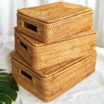 Rattanly Storage Basket (With Lid) Living Bathroom Kitchen Bedroom Versatile Large Box Set Of 3 Front Handle Decorative Bin Bohemian Coastal Exotic Traditional Modern Natural Country Rustic Rural Style Degree Sg Singapore