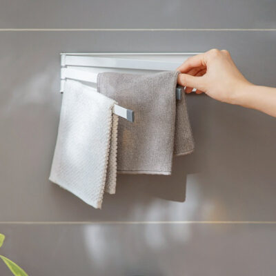 180° Triple Towel & Cloth Wall Holder Bathroom Accessories Essentials Toiletries Organizer Mounted Rack Hanger Rails Shower Area Sink Style Degree Sg Singapore