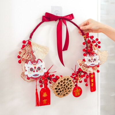Bountiful CNY Handmade Wall Decor Chinese New Year Hanging Wreath Fortune Ornament Charm Entryway Living Room Accessory Style Degree Sg Singapore