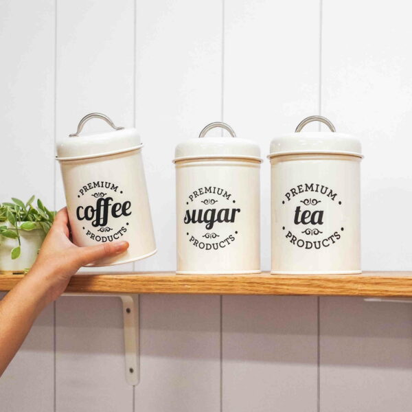 Retro Pantry Storage Containers (3pc Set) Metal Lid Handle Cylinder Kitchen Counter Cabinet Cupboard Shelves Organizers Essentials Coffee Tea Rustic Vintage Country Style Degree Sg Singapore