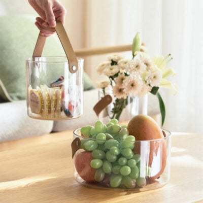 Classy Round Fruit & Snack Container Storage Bowl Clear With Handle Portable Display Home Organizers Accessories Essentials Minimalist Style Degree Sg Singapore