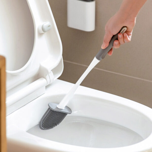 Slim Toilet Bowl Scrub (With Wall Holder) Flexible Durable Anti Scratch Drip Silicon Drill Free Long Handle Bathroom Cleaner Tool Accessories Style Degree Sg Singapore