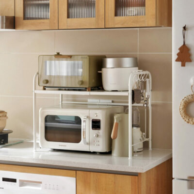 Extendable 2-Tier Microwave Storage Shelf Home Kitchen Countertop Oven Adjustable Rack Nordic Rustic Modern Style Degree Sg Singapore