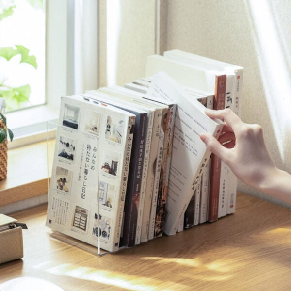 Invisible Acrylic Bookends Stand (2pc Set) Clear Transparent Standing Study Office Desk Shelf File Paper Display Organizer Partition Storage Rack Minimalist Style Degree Sg Singapore