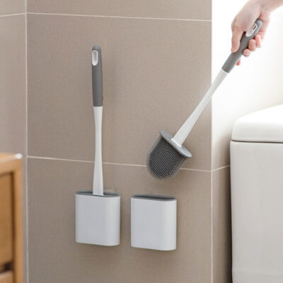 Slim Toilet Bowl Scrub (With Wall Holder) Flexible Durable Anti Scratch Drip Silicon Drill Free Long Handle Bathroom Cleaner Tool Accessories Style Degree Sg Singapore