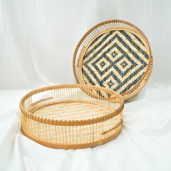 Bamboo Japandi Round Tray Traditional Handwoven Home Living Decor Storage Bohemian Wicker Style Degree Sg Singapore