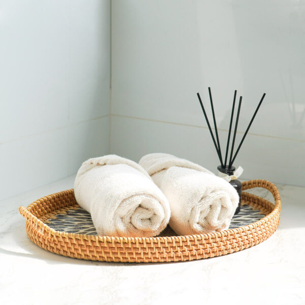 Rattanly Oval Mosaic Tray Handpainted Oval Woven Living Room Dining Coffee Table Accessory Storage Home Decor Minimalist Bohemian Contemporary Style Degree Sg Singapore