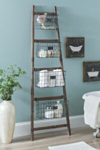 Bathroom ladder with baskets, Baskets hung on ladder in bathroom, Style Degree, Singapore, SG, StyleMag.