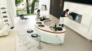 Curved kitchen island with rounded edges, Two people around curved kitchen island, Style Degree, Singapore, SG, StyleMag.