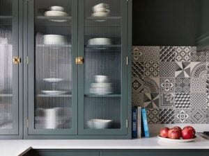 Green fluted glass kitchen cabinet, Fluted glass kitchen cabinet with green frame, Style Degree, Singapore, SG, StyleMag.