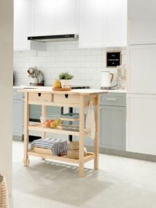 Small wooden movable kitchen island, Lightwood portable kitchen island, Style Degree, Singapore, SG, StyleMag.