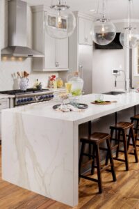 Waterfall marble kitchen island, Kitchen island with waterfall marble design, Style Degree, Singapore, SG, StyleMag.